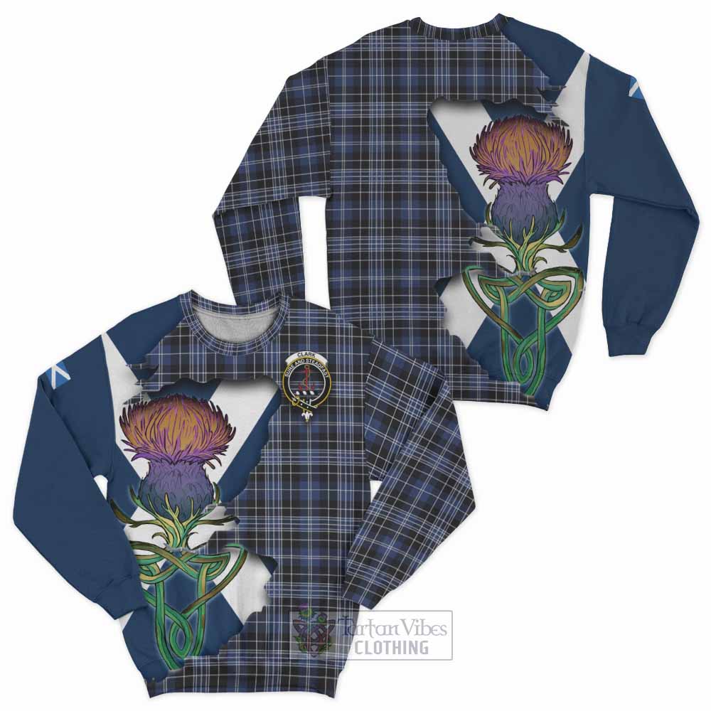 Tartan Vibes Clothing Clark (Clarke) Tartan Family Crest Sweatshirt Scottish Thistle Celtic Inspired