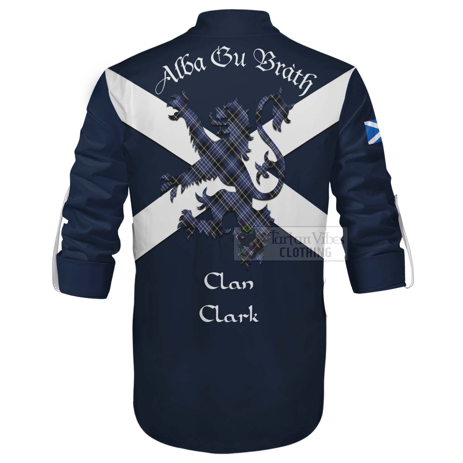 Tartan Vibes Clothing Clark (Clarke) Tartan Lion Rampant Ghillie Kilt Shirt Proudly Display Your Heritage with Alba Gu Brath and Clan Name