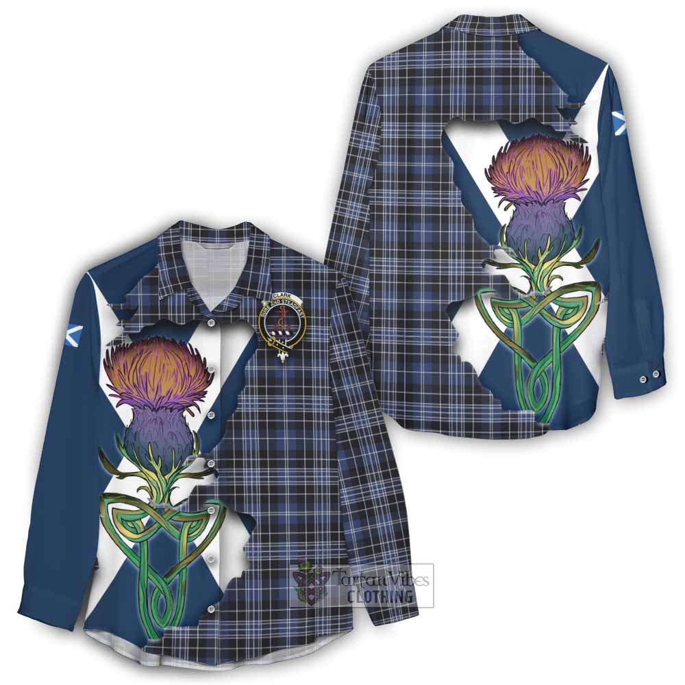 Tartan Vibes Clothing Clark (Clarke) Tartan Family Crest Women's Casual Shirt Scottish Thistle Celtic Inspired