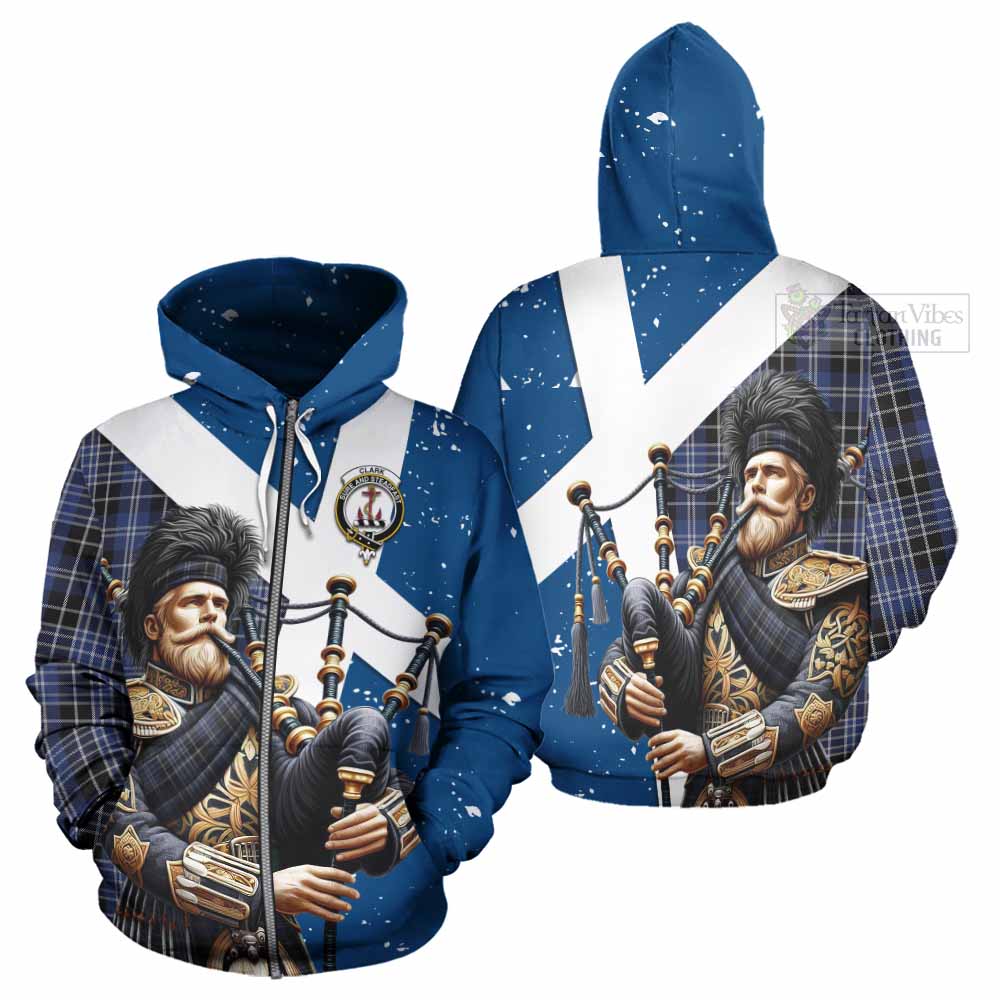 Tartan Vibes Clothing Clark (Clarke) Tartan Hoodie with Family Crest Scottish Bagpiper Vibes