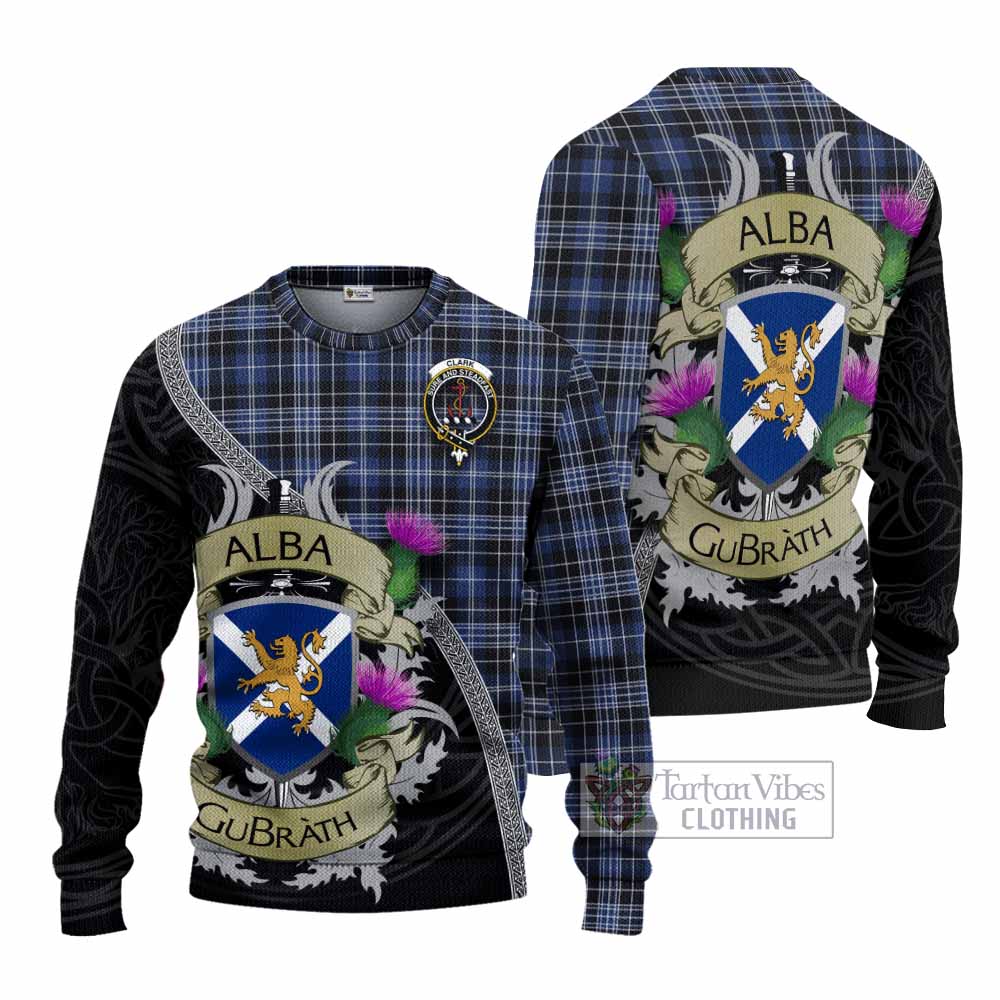 Tartan Vibes Clothing Clark (Clarke) Tartan Family Crest Knitted Sweater Lion Rampant Royal Thistle Shield Celtic Inspired