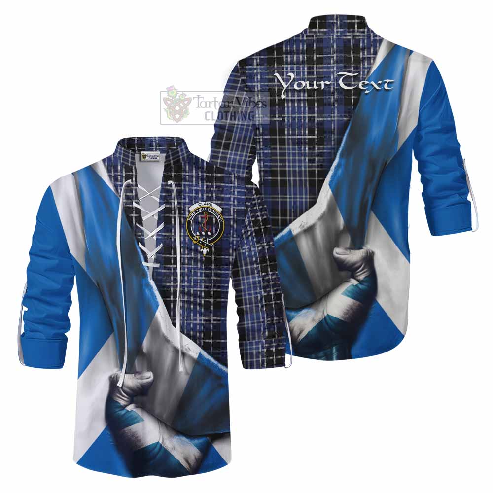 Tartan Vibes Clothing Clark (Clarke) Tartan Ghillie Kilt Shirt with Family Crest Scotland Patriotic Style