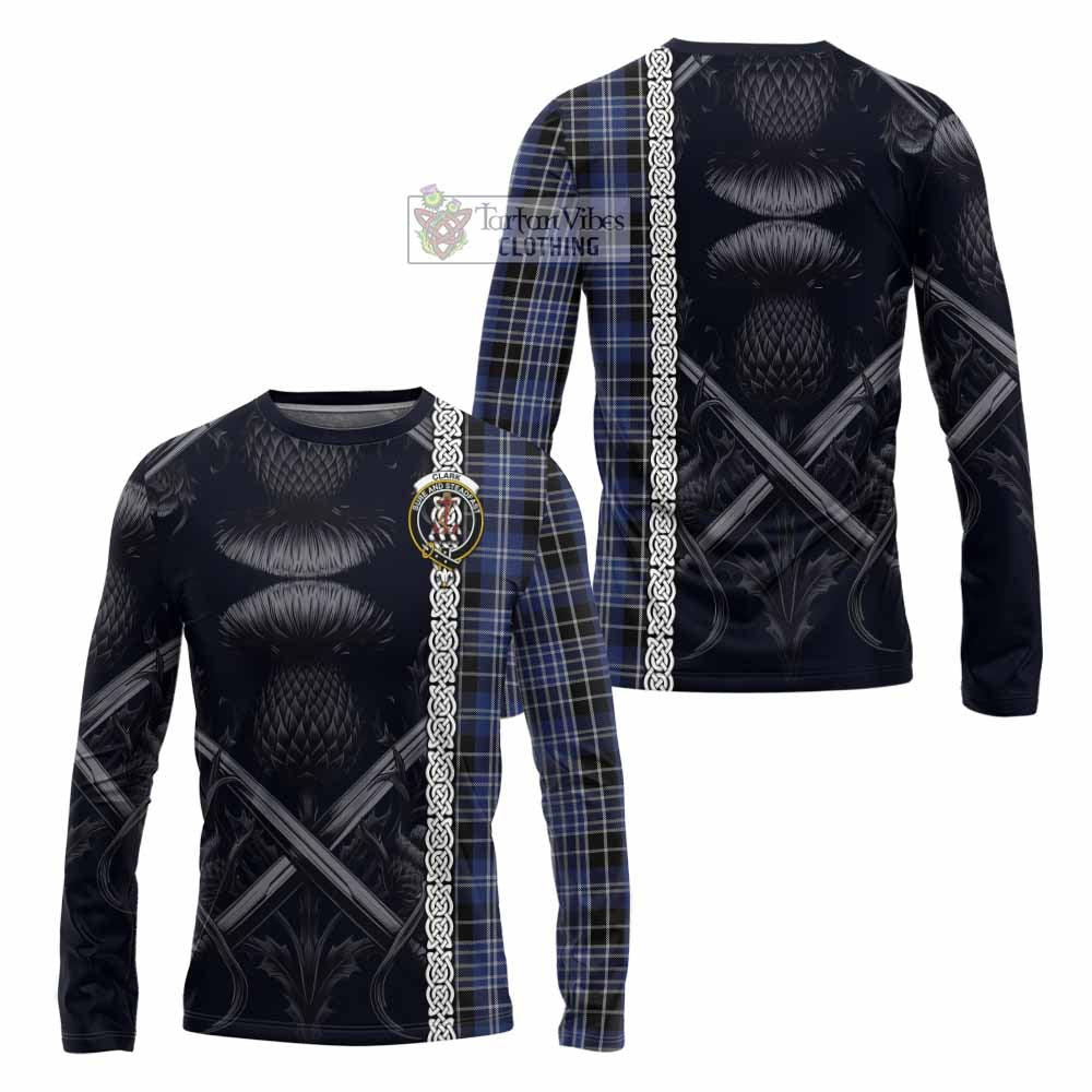 Tartan Vibes Clothing Clark (Clarke) Tartan Long Sleeve T-Shirt with Family Crest Cross Sword Thistle Celtic Vibes