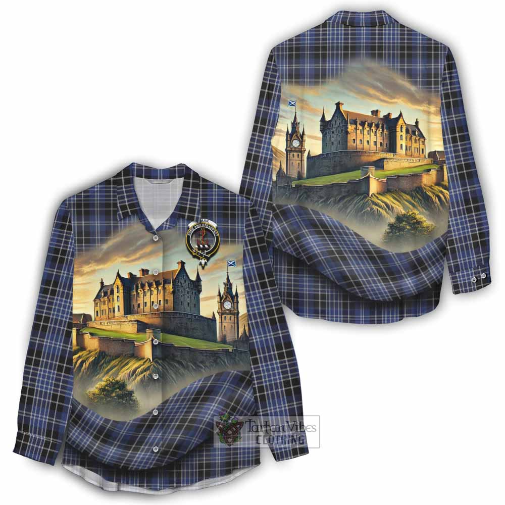 Tartan Vibes Clothing Clark (Clarke) Tartan Family Crest Women's Casual Shirt with Scottish Ancient Castle Style