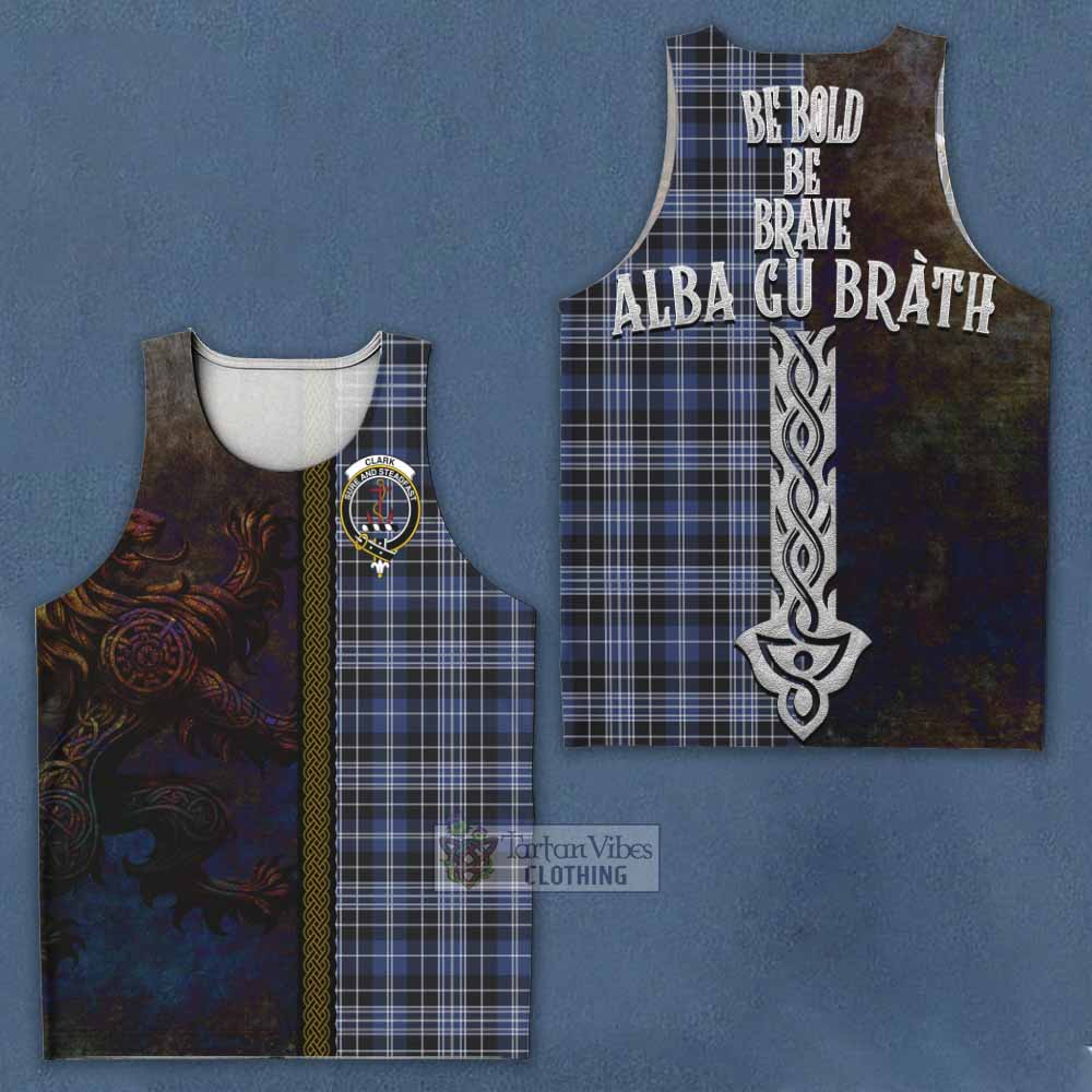 Tartan Vibes Clothing Clark (Clarke) Tartan Family Crest Men's Tank Top Alba Gu Brath Be Brave Lion Ancient Style