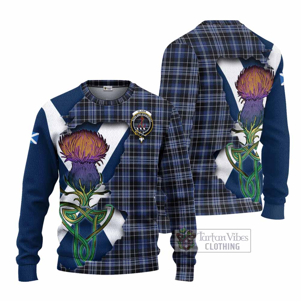 Tartan Vibes Clothing Clark (Clarke) Tartan Family Crest Knitted Sweater Scottish Thistle Celtic Inspired