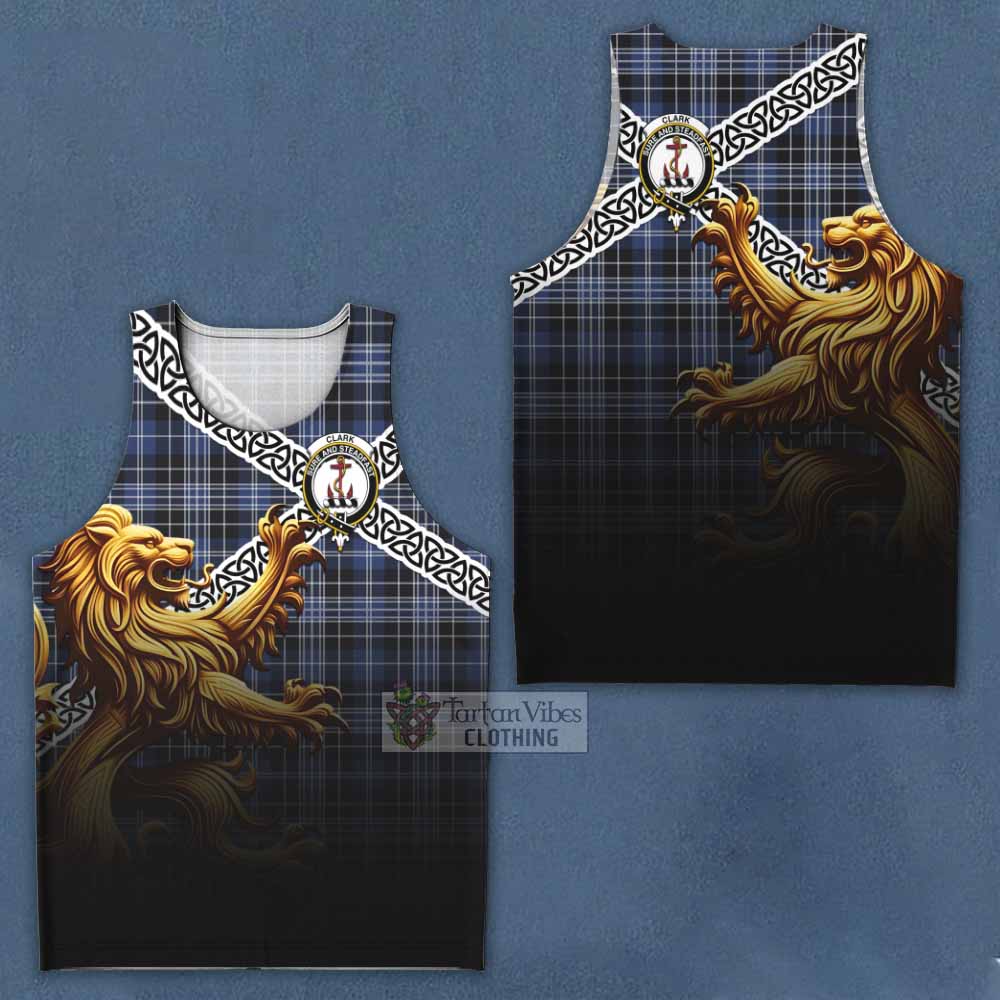 Tartan Vibes Clothing Clark (Clarke) Crest Tartan Men's Tank Top with Golden Lion Emblem Celtic Style
