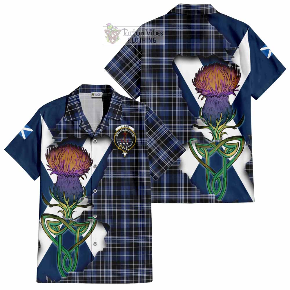 Tartan Vibes Clothing Clark (Clarke) Tartan Family Crest Short Sleeve Button Shirt Scottish Thistle Celtic Inspired