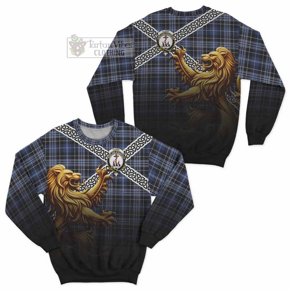 Tartan Vibes Clothing Clark (Clarke) Crest Tartan Sweatshirt with Golden Lion Emblem Celtic Style