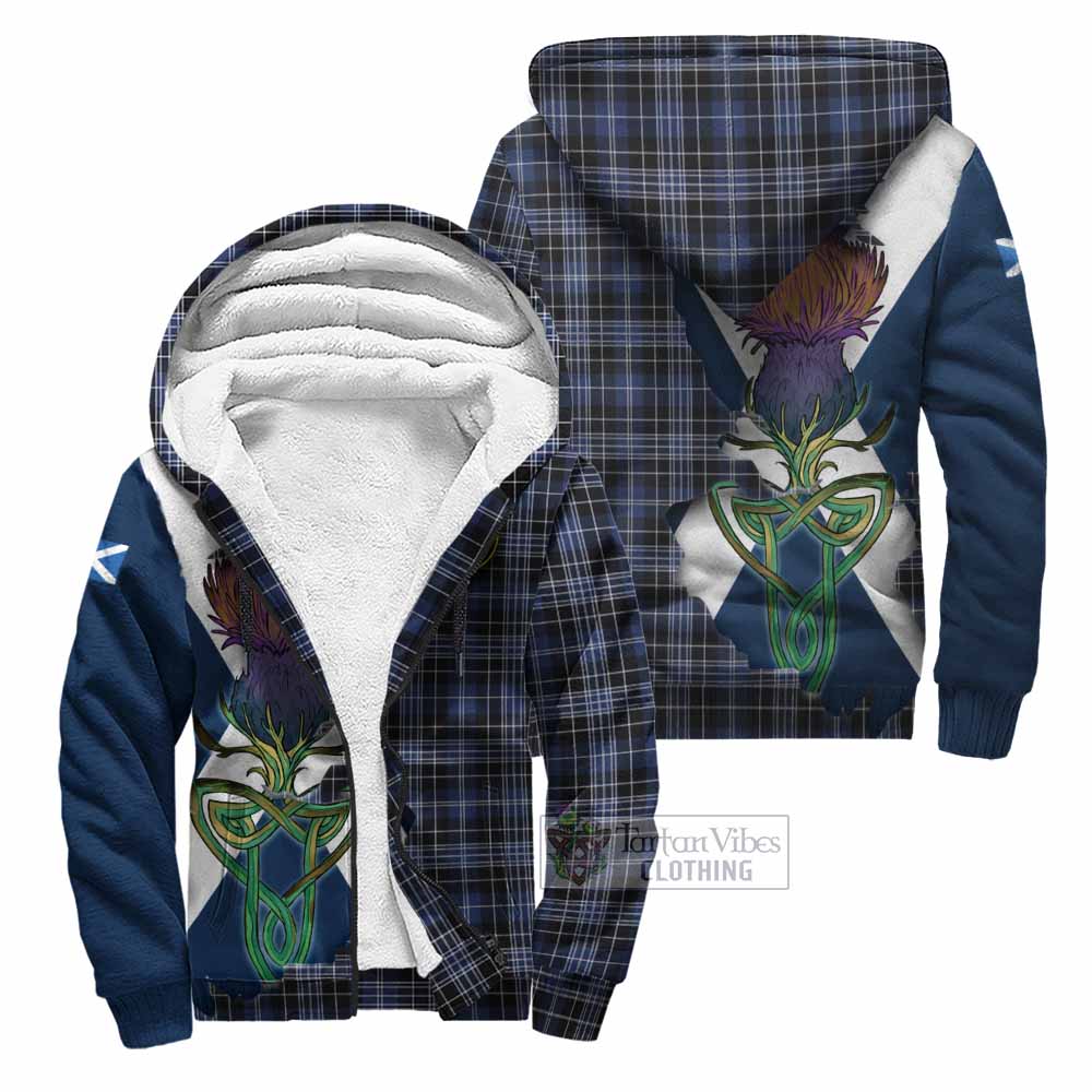 Tartan Vibes Clothing Clark (Clarke) Tartan Family Crest Sherpa Hoodie Scottish Thistle Celtic Inspired