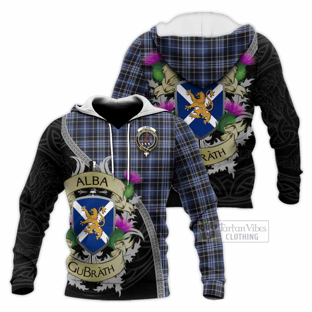 Tartan Vibes Clothing Clark (Clarke) Tartan Family Crest Knitted Hoodie Lion Rampant Royal Thistle Shield Celtic Inspired