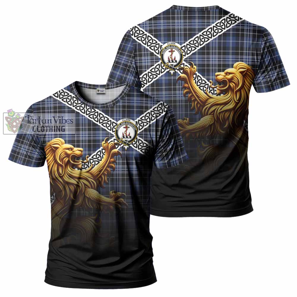 Tartan Vibes Clothing Clark (Clarke) Crest Tartan T-Shirt with Golden Lion Emblem Celtic Style