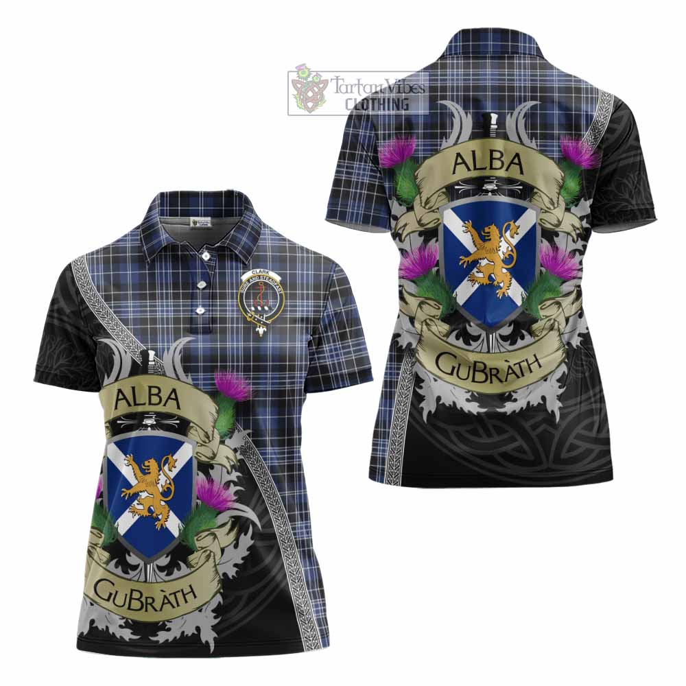 Tartan Vibes Clothing Clark (Clarke) Tartan Family Crest Women's Polo Shirt Lion Rampant Royal Thistle Shield Celtic Inspired
