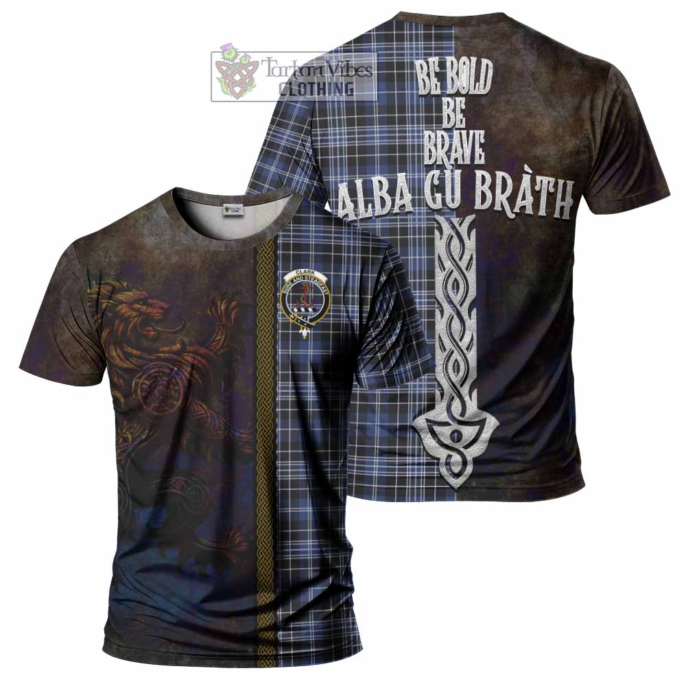 Tartan Vibes Clothing Clark (Clarke) Tartan Family Crest T-Shirt Alba Gu Brath Be Brave Lion Ancient Style