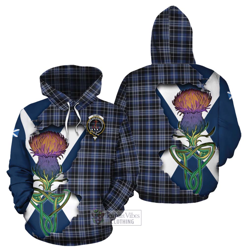 Tartan Vibes Clothing Clark (Clarke) Tartan Family Crest Cotton Hoodie Scottish Thistle Celtic Inspired