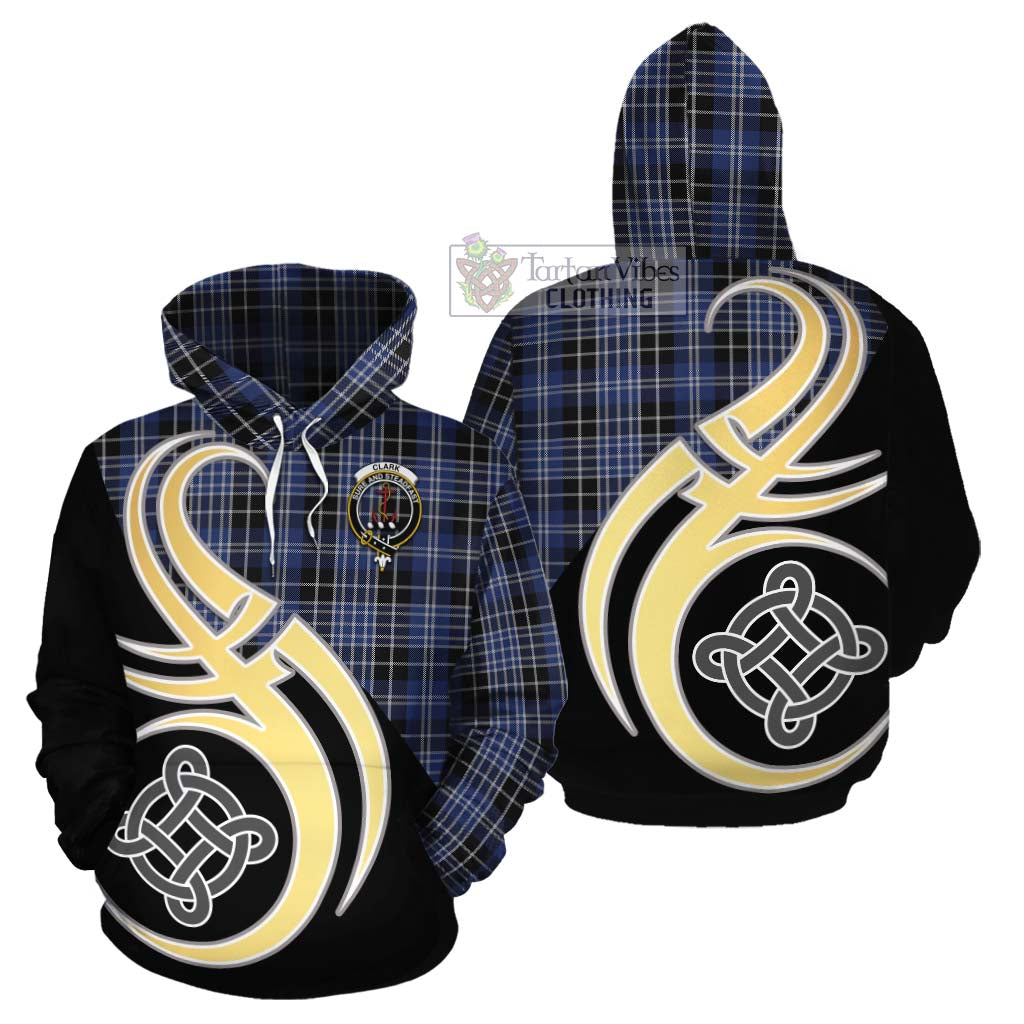 Tartan Vibes Clothing Clark (Clarke) Tartan Cotton Hoodie with Family Crest and Celtic Symbol Style