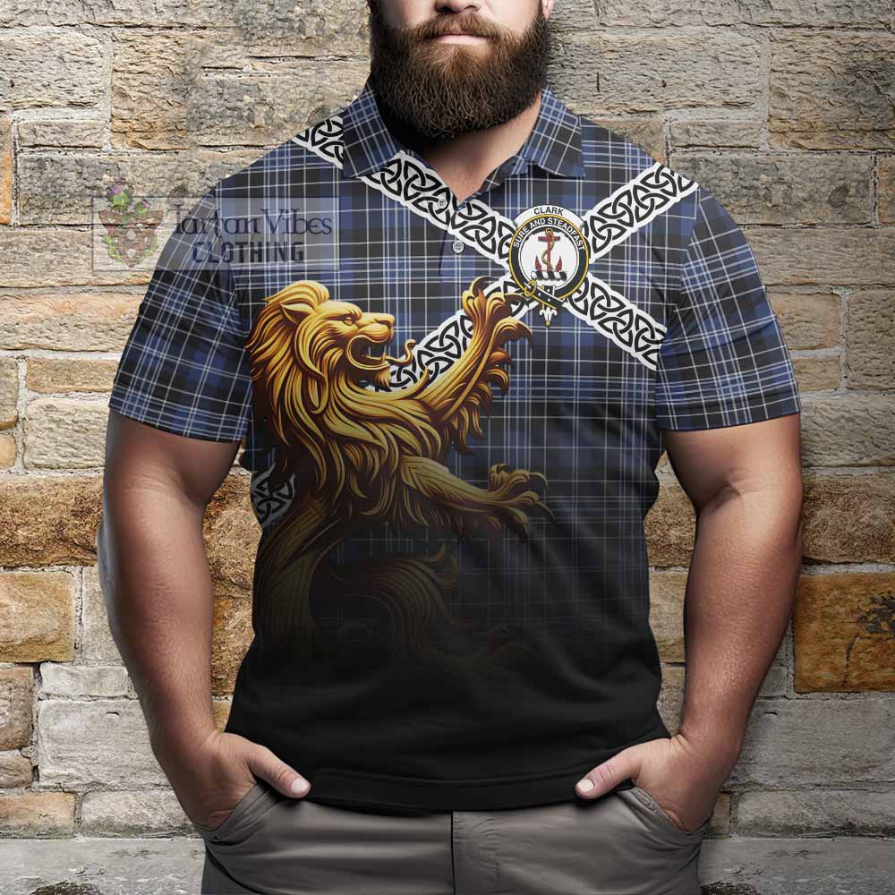 Tartan Vibes Clothing Clark (Clarke) Crest Tartan Polo Shirt with Golden Lion Emblem Celtic Style