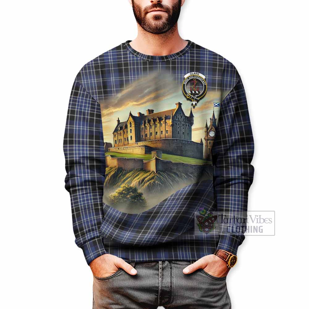 Tartan Vibes Clothing Clark (Clarke) Tartan Family Crest Sweatshirt with Scottish Ancient Castle Style