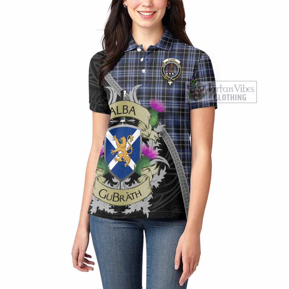 Tartan Vibes Clothing Clark (Clarke) Tartan Family Crest Women's Polo Shirt Lion Rampant Royal Thistle Shield Celtic Inspired