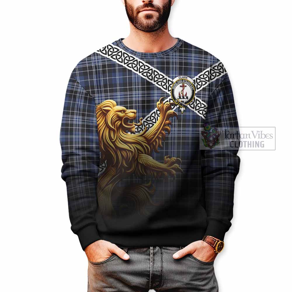 Tartan Vibes Clothing Clark (Clarke) Crest Tartan Sweatshirt with Golden Lion Emblem Celtic Style