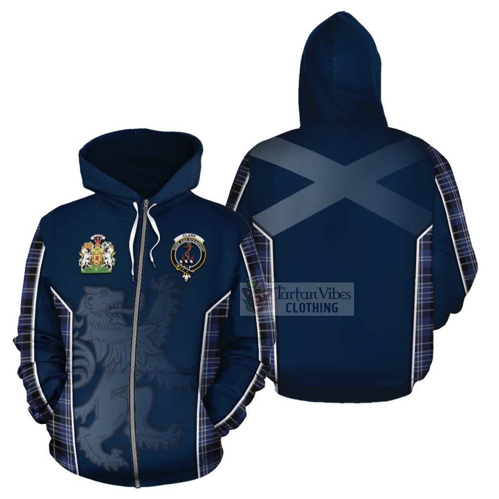 Tartan Vibes Clothing Clark (Clarke) Tartan Cotton Hoodie with Family Crest and Lion Rampant Vibes Sport Style