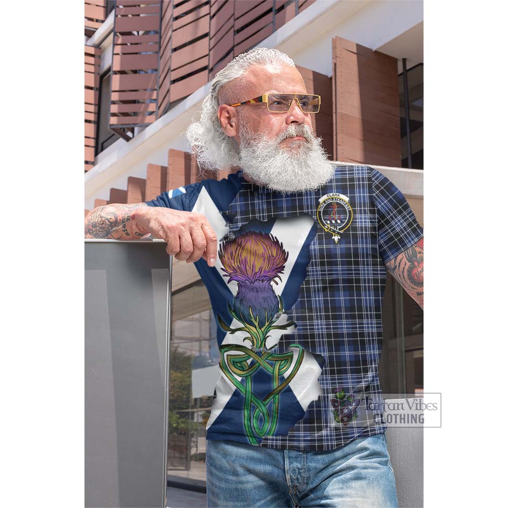 Tartan Vibes Clothing Clark (Clarke) Tartan Family Crest Cotton T-shirt Scottish Thistle Celtic Inspired