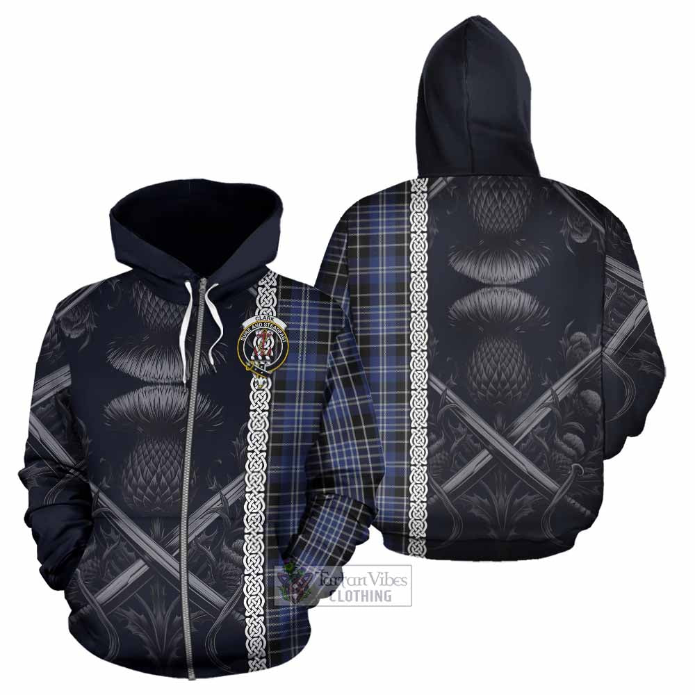 Tartan Vibes Clothing Clark (Clarke) Tartan Hoodie with Family Crest Cross Sword Thistle Celtic Vibes
