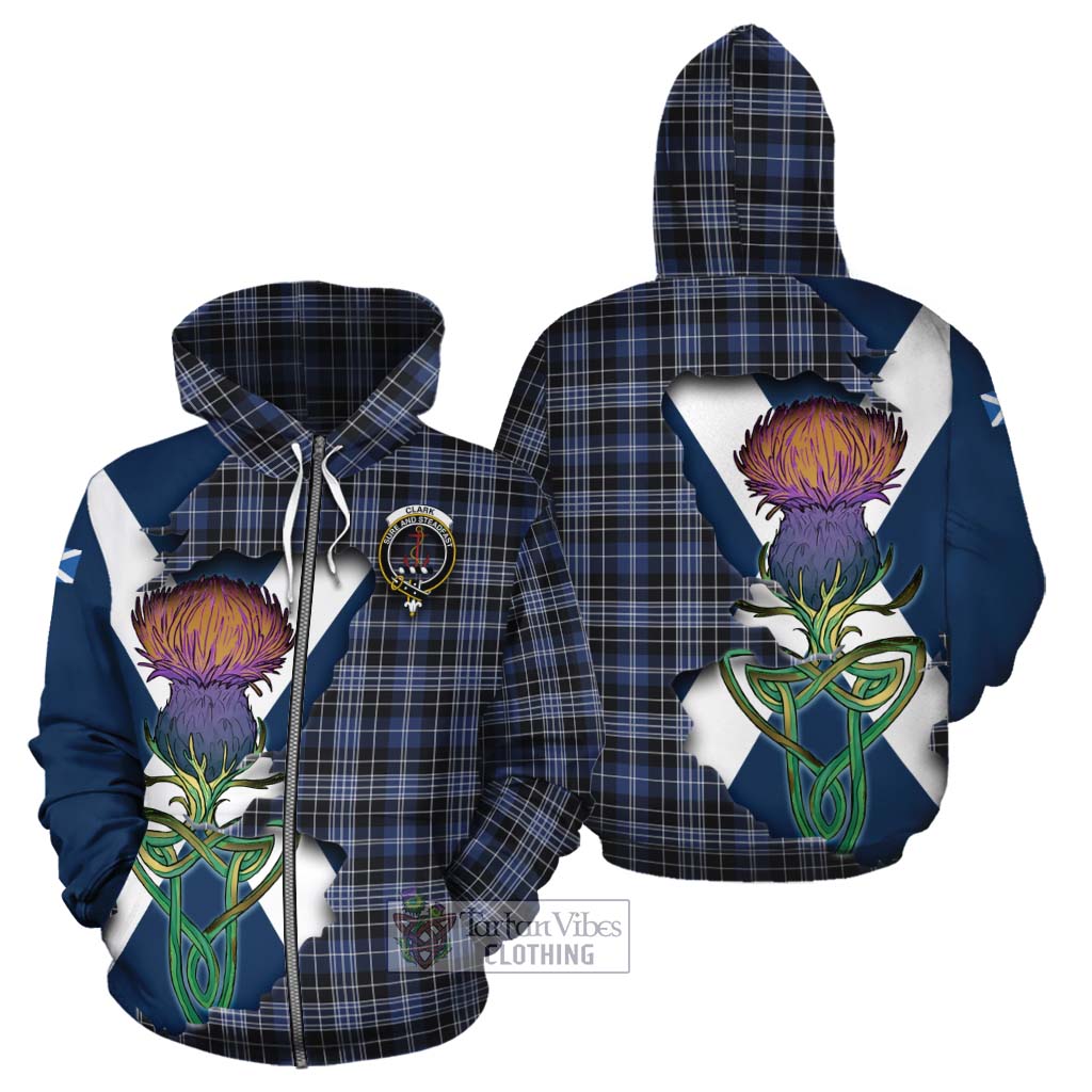 Tartan Vibes Clothing Clark (Clarke) Tartan Family Crest Cotton Hoodie Scottish Thistle Celtic Inspired