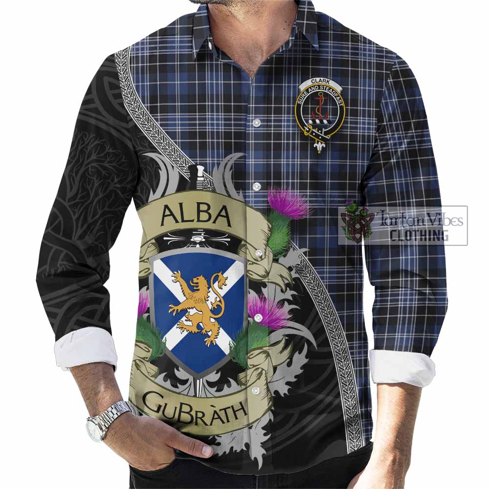 Tartan Vibes Clothing Clark (Clarke) Tartan Family Crest Long Sleeve Button Shirt Lion Rampant Royal Thistle Shield Celtic Inspired