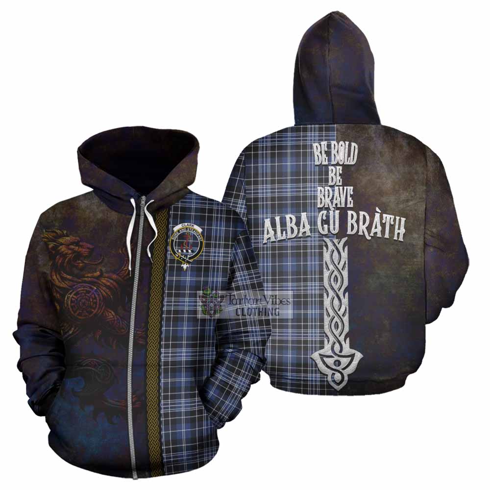Tartan Vibes Clothing Clark (Clarke) Tartan Family Crest Hoodie Alba Gu Brath Be Brave Lion Ancient Style