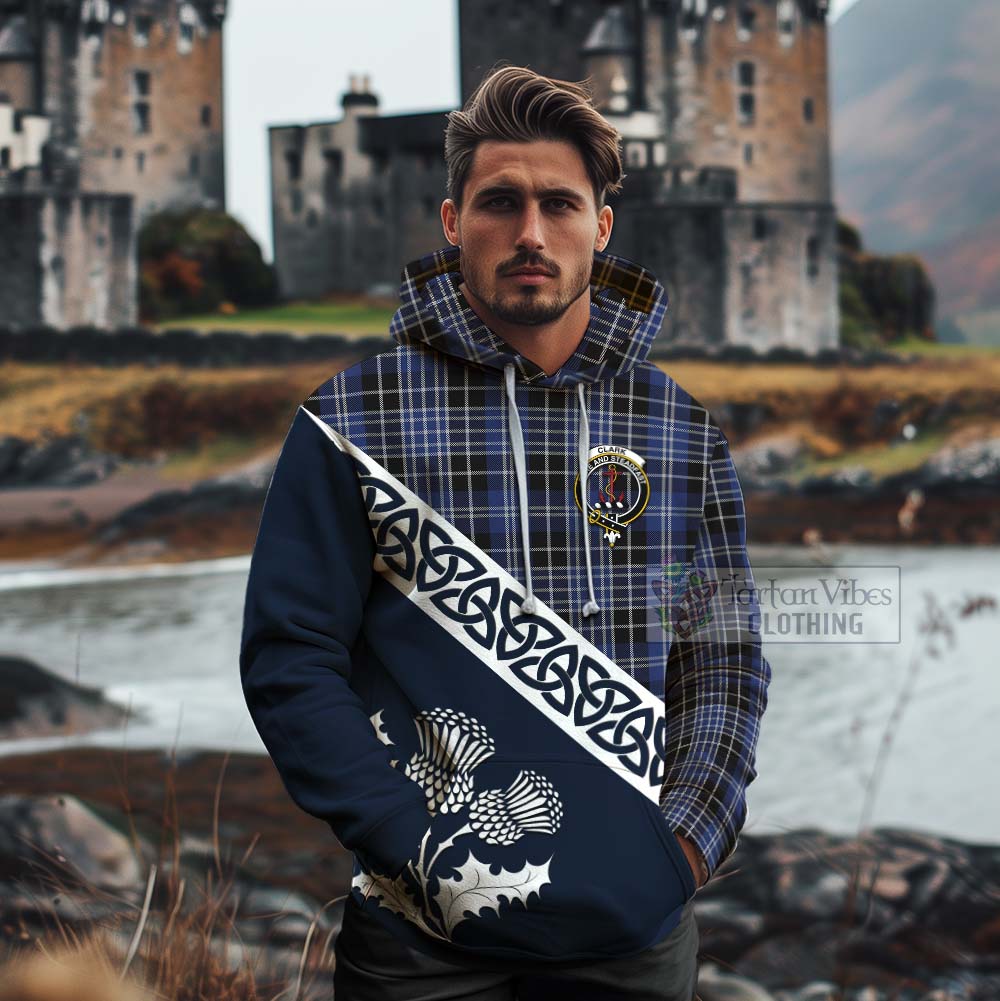 Tartan Vibes Clothing Clark (Clarke) Tartan Cotton Hoodie Featuring Thistle and Scotland Map
