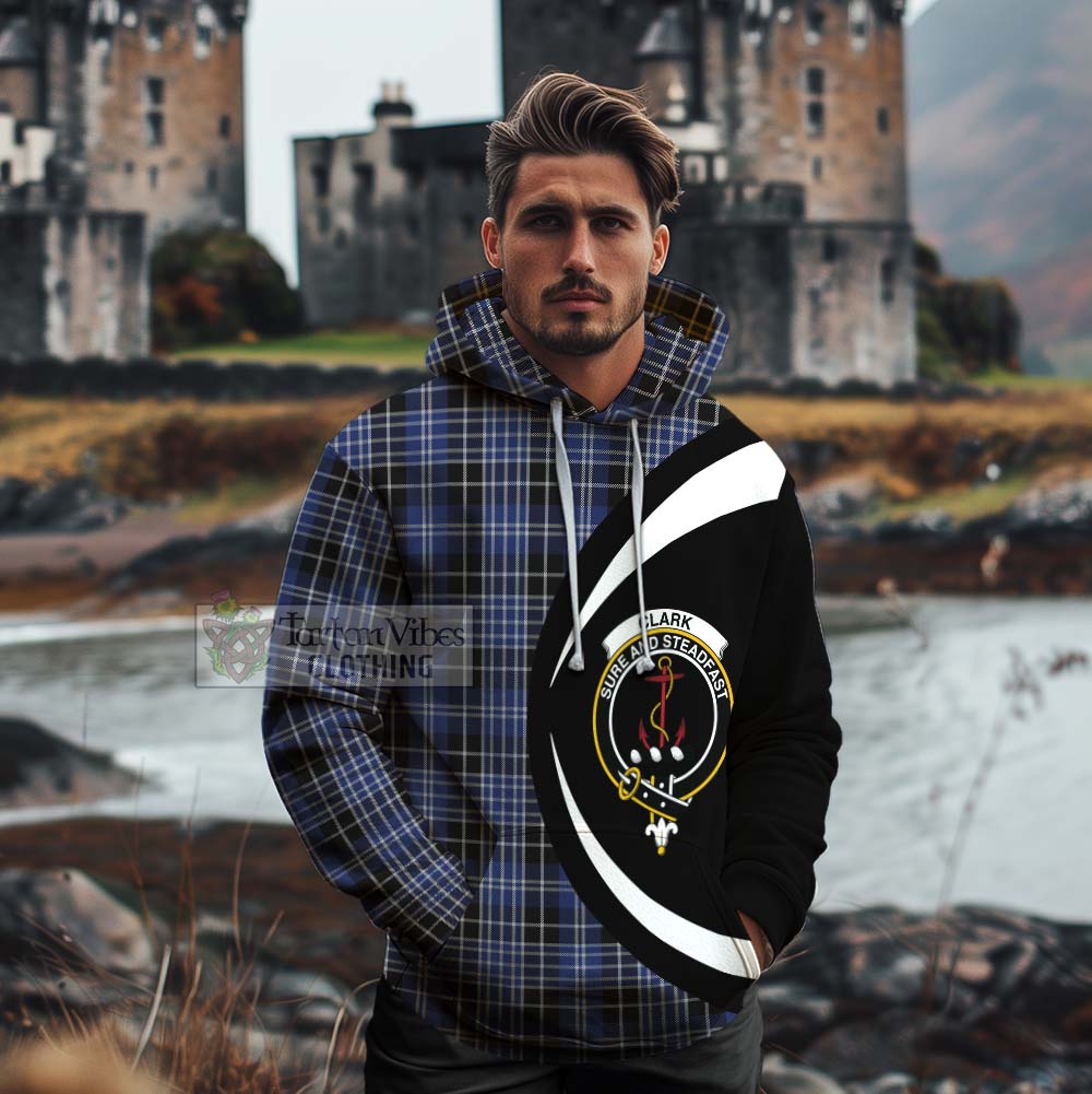 Tartan Vibes Clothing Clark (Clarke) Tartan Cotton Hoodie with Family Crest Circle Style