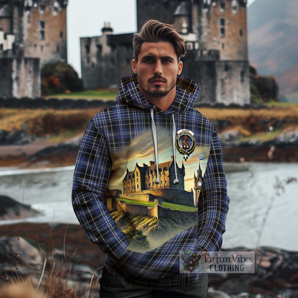 Tartan Vibes Clothing Clark (Clarke) Tartan Family Crest Cotton Hoodie with Scottish Ancient Castle Style