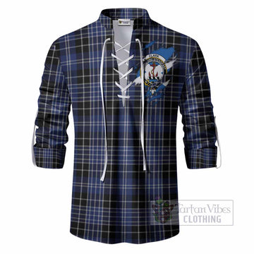 Clark (Clarke) Clan Crest In Me Tartan Ghillie Shirt Scotland Flag Style