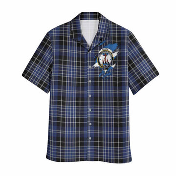 Clark (Clarke) Clan Crest In Me Tartan Hawaiian Shirt Scotland Flag Style