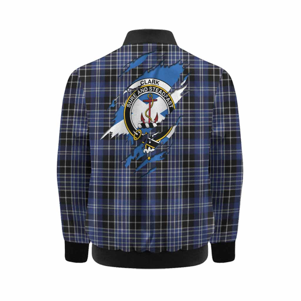 Clark (Clarke) Clan Crest In Me Tartan Kid Bomber Jacket Scotland Flag Style