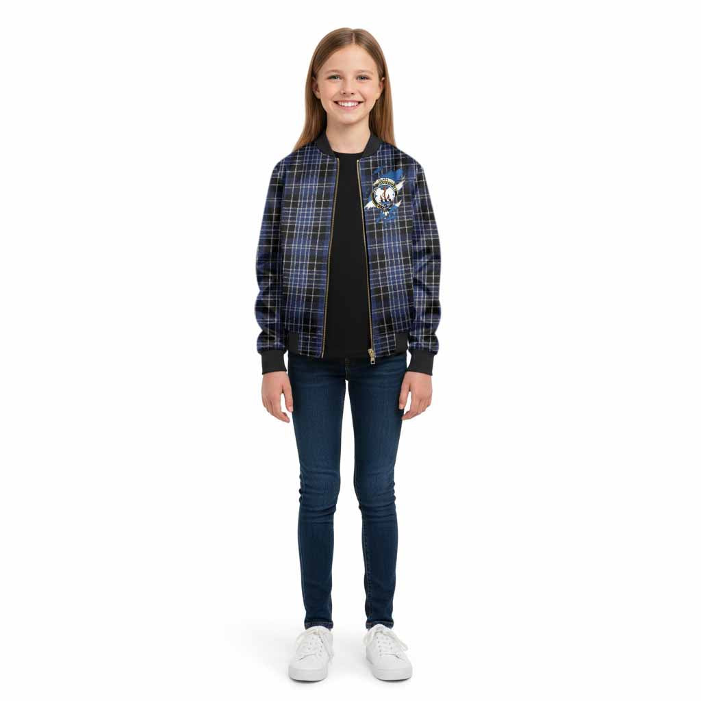 Clark (Clarke) Clan Crest In Me Tartan Kid Bomber Jacket Scotland Flag Style