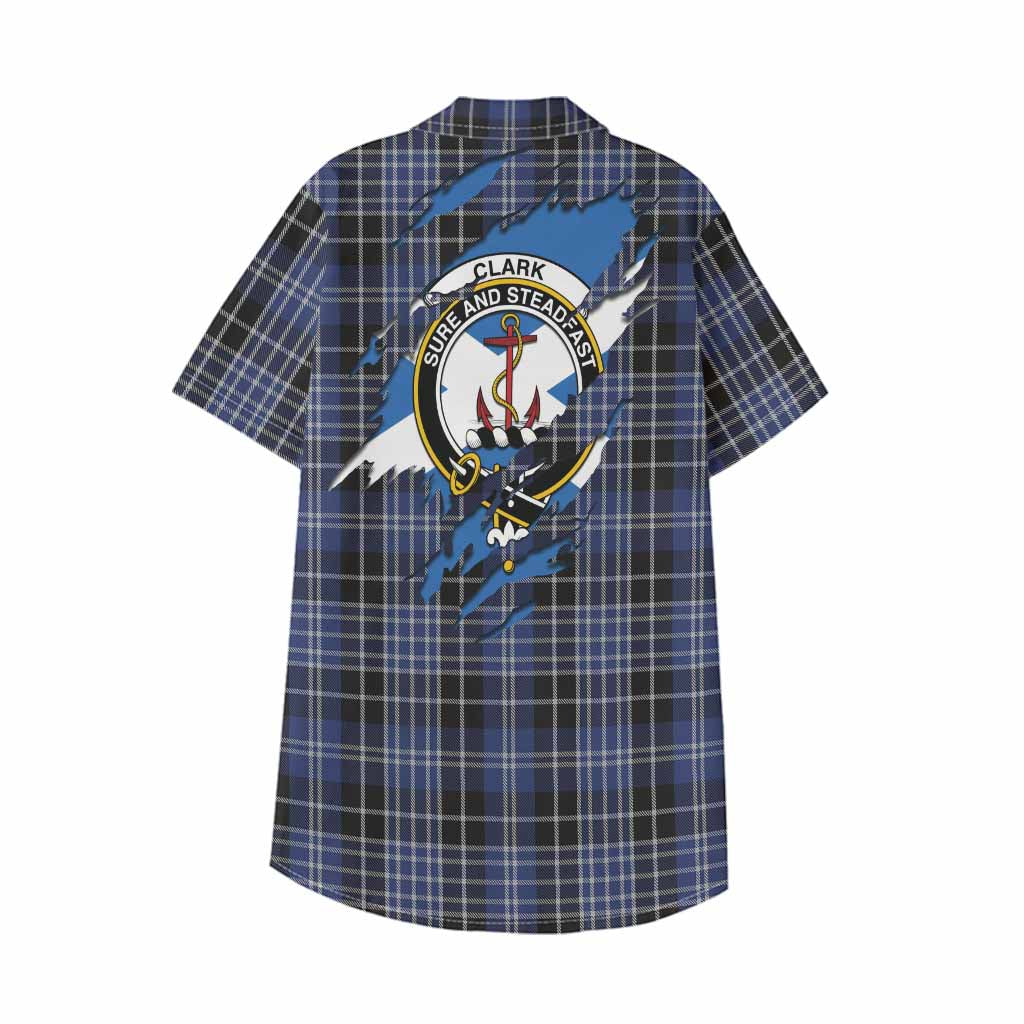 Clark (Clarke) Clan Crest In Me Tartan Kid Hawaiian Shirt Scotland Flag Style