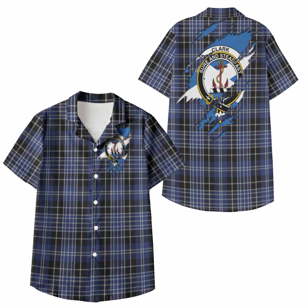 Clark (Clarke) Clan Crest In Me Tartan Kid Hawaiian Shirt Scotland Flag Style