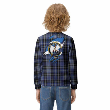 Clark (Clarke) Clan Crest In Me Tartan Kid Knitted Sweatshirt Scotland Flag Style