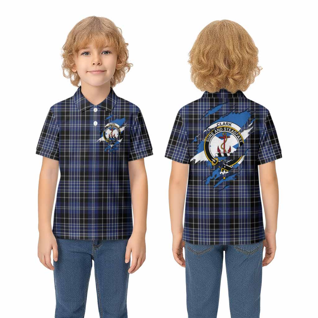 Clark (Clarke) Clan Crest In Me Tartan Kid Polo Shirt Scotland Flag Style