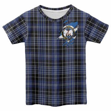 Clark (Clarke) Clan Crest In Me Tartan Kid T-shirt Scotland Flag Style