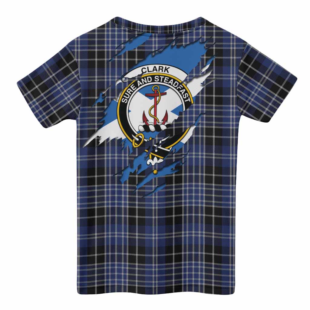 Clark (Clarke) Clan Crest In Me Tartan Kid T-shirt Scotland Flag Style