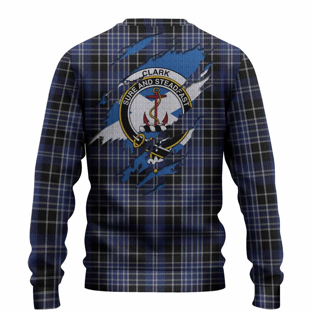 Clark (Clarke) Clan Crest In Me Tartan Knitted Sweater Scotland Flag Style