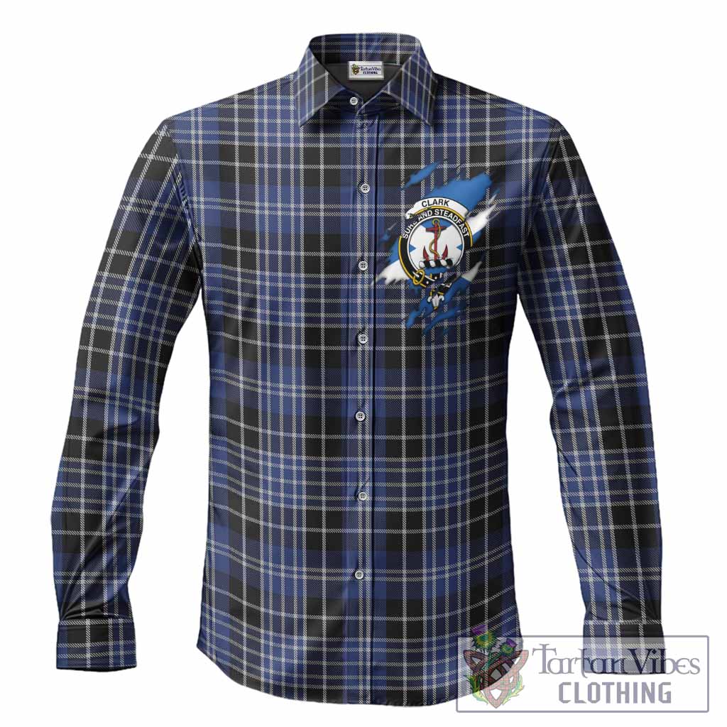 Clark (Clarke) Clan Crest In Me Tartan Long Sleeve Button Shirts Scotland Flag Style