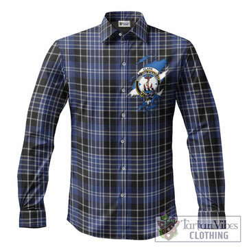 Clark (Clarke) Clan Crest In Me Tartan Long Sleeve Button Shirts Scotland Flag Style