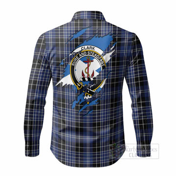 Clark (Clarke) Clan Crest In Me Tartan Long Sleeve Button Shirts Scotland Flag Style