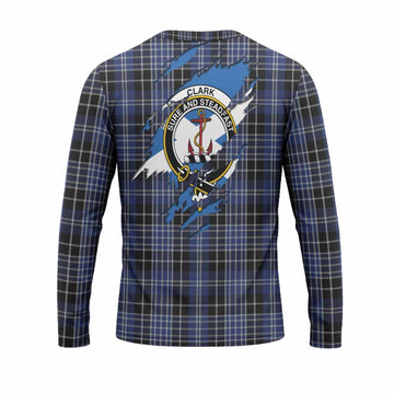 Clark (Clarke) Clan Crest In Me Tartan Long Sleeve T-Shirt Scotland Flag Style