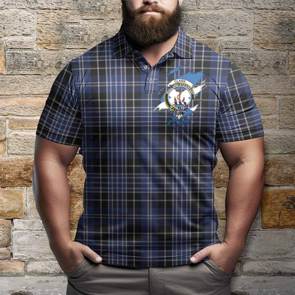Clark (Clarke) Clan Crest In Me Tartan Polo Shirt Scotland Flag Style