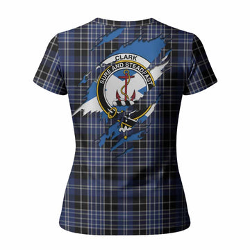 Clark (Clarke) Clan Crest In Me Tartan Women T shirt Scotland Flag Style